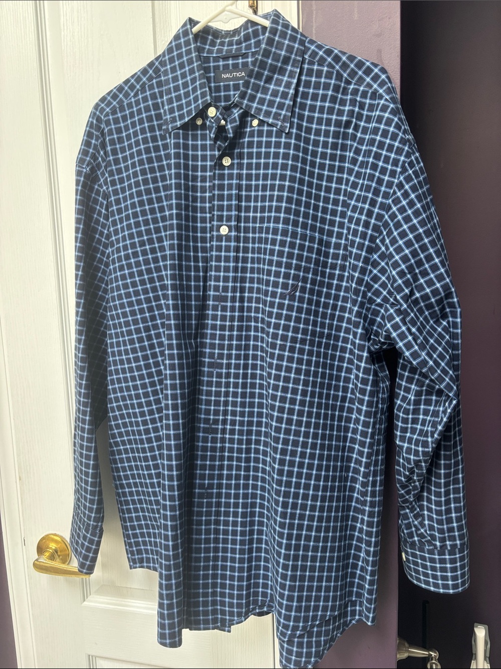 Nautica Men’s Blue Check Long-Sleeve Button-Down Shirt